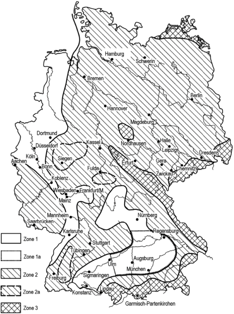 Bild 3-5: Karte der Schneelastzonen für die Bundesrepublik Deutschland nach [5]
